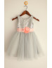 Silver Sequin Pleats Sash Tulle Flower Girl Dress